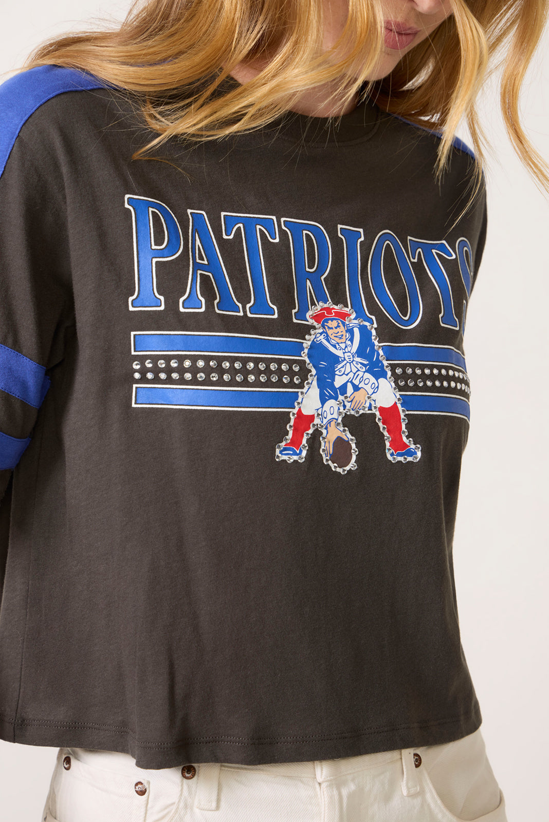 Patriots Bling Striped Crop Tee