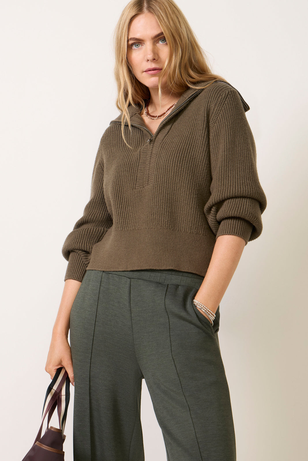 Maura Half Zip Rib Knit