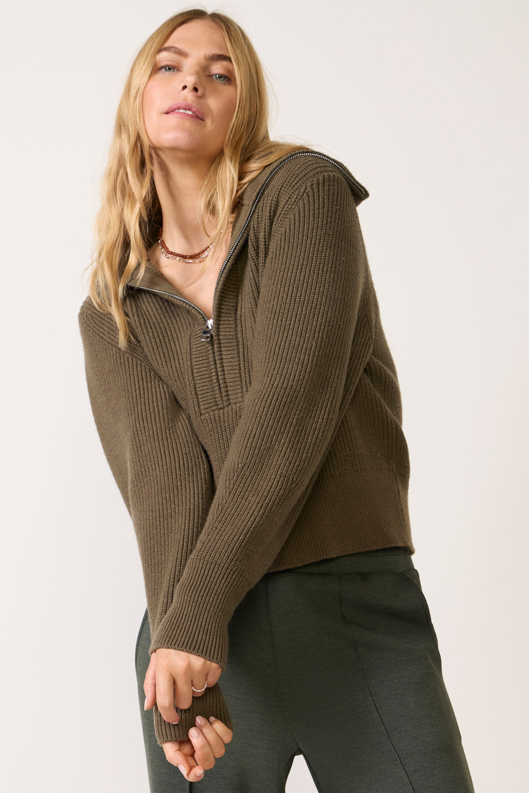 Maura Half Zip Rib Knit