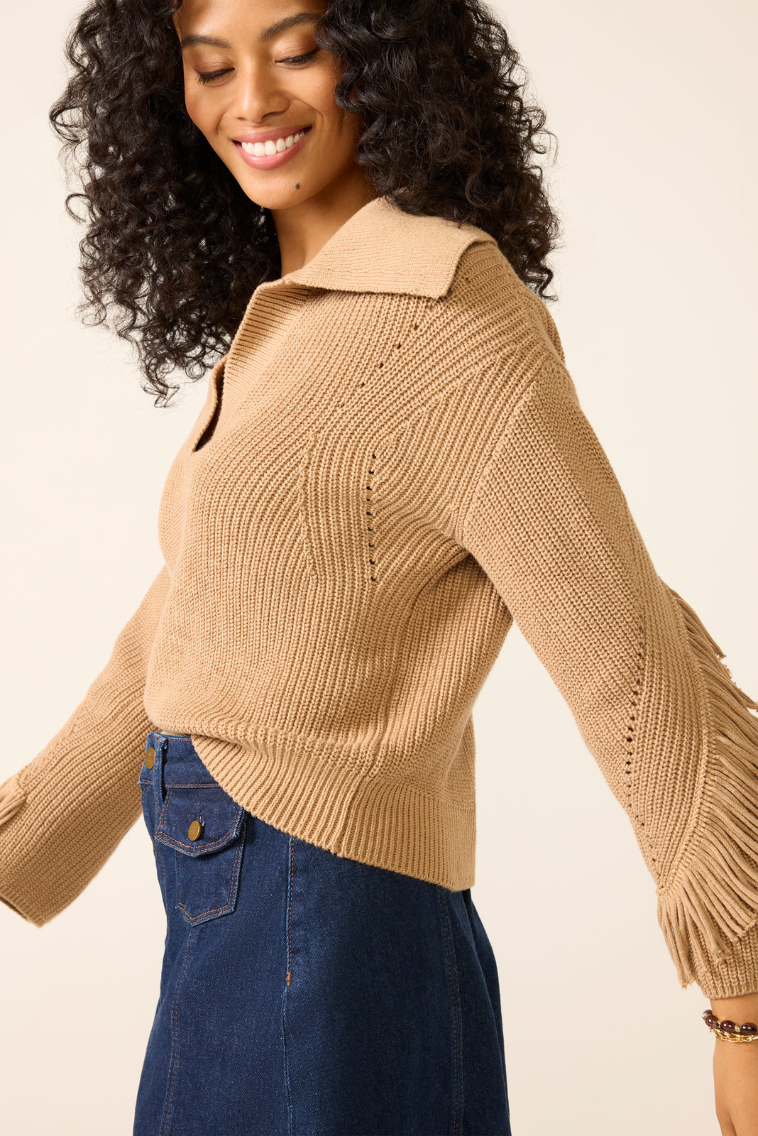 トップス HYKE WAFFLE KNIT SWEATER TOP WITH FRINGE HYKE(ハイク)】 WAFFLE KNIT SWEATER TOP WITH FRINGE｜PARIGOT ONLINE