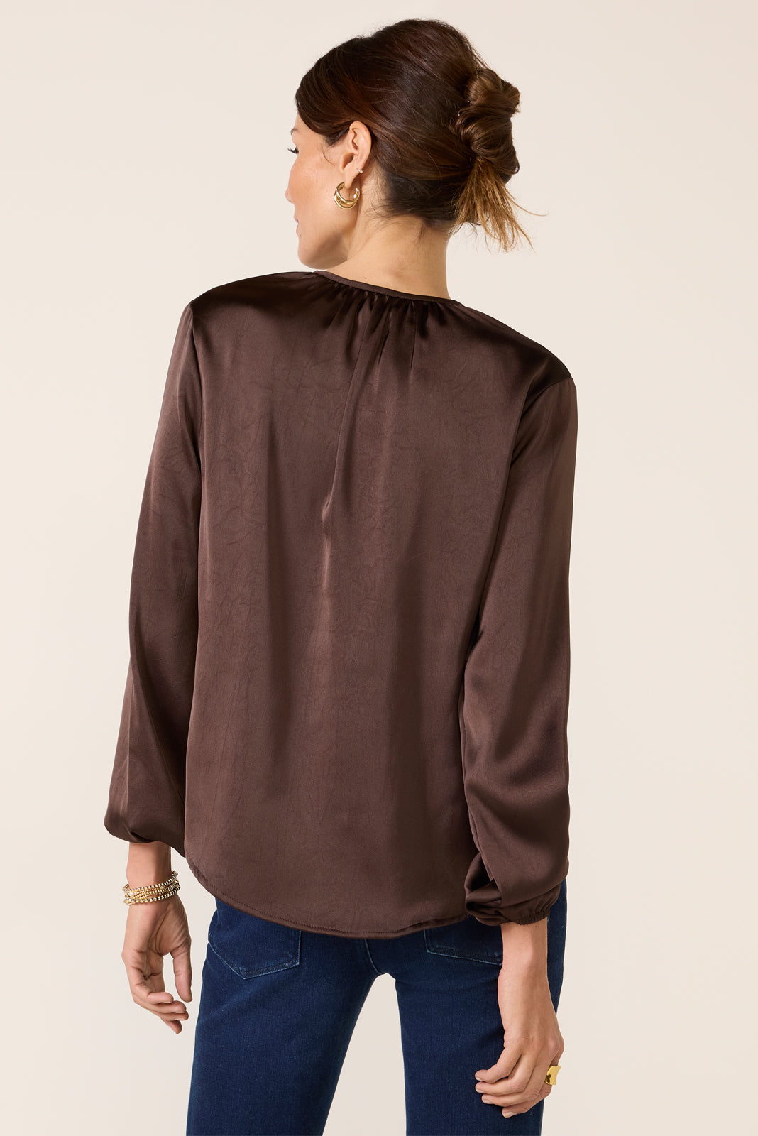 Satin V Neck Bow Top