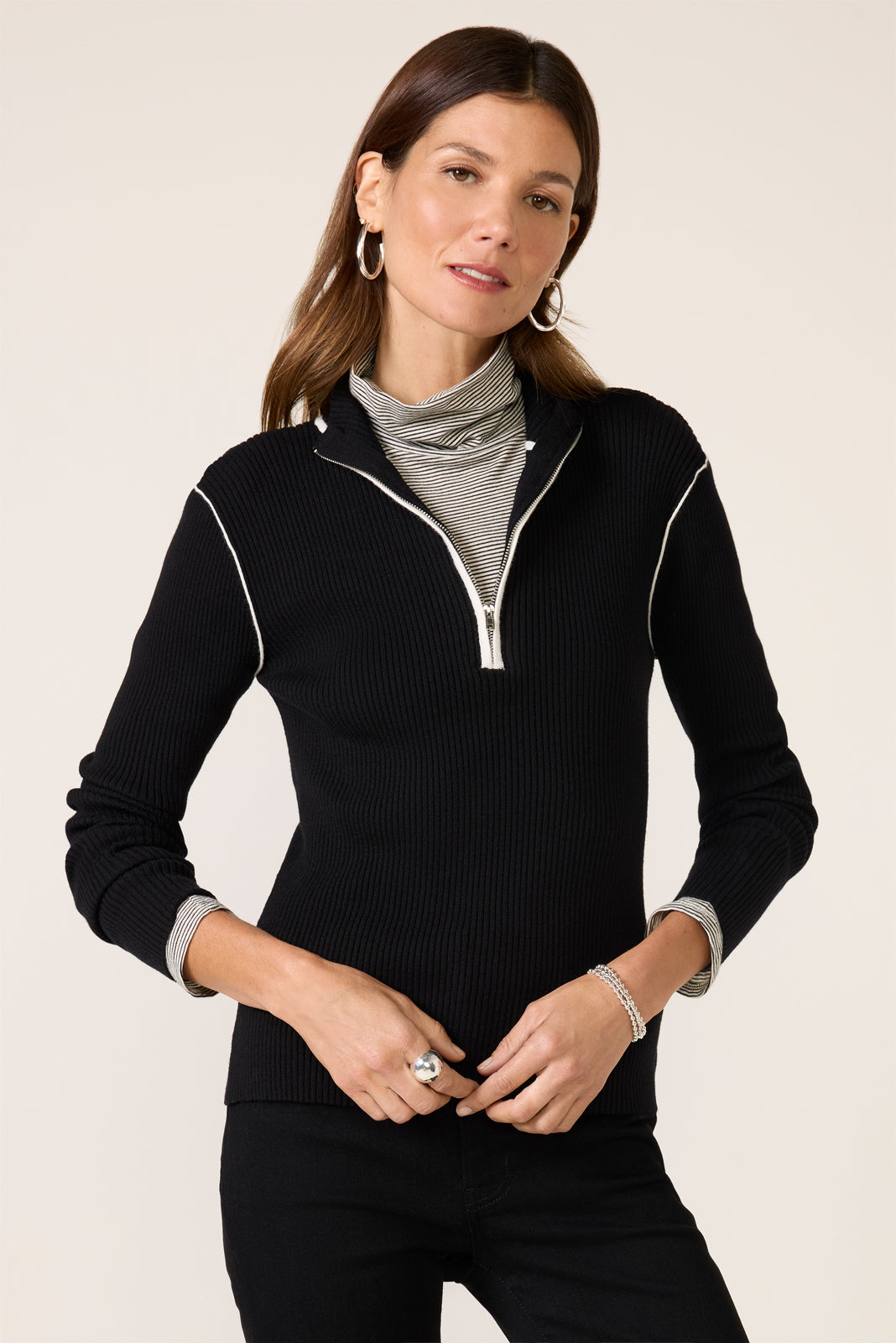Sporty Rib Zip Up Sweater