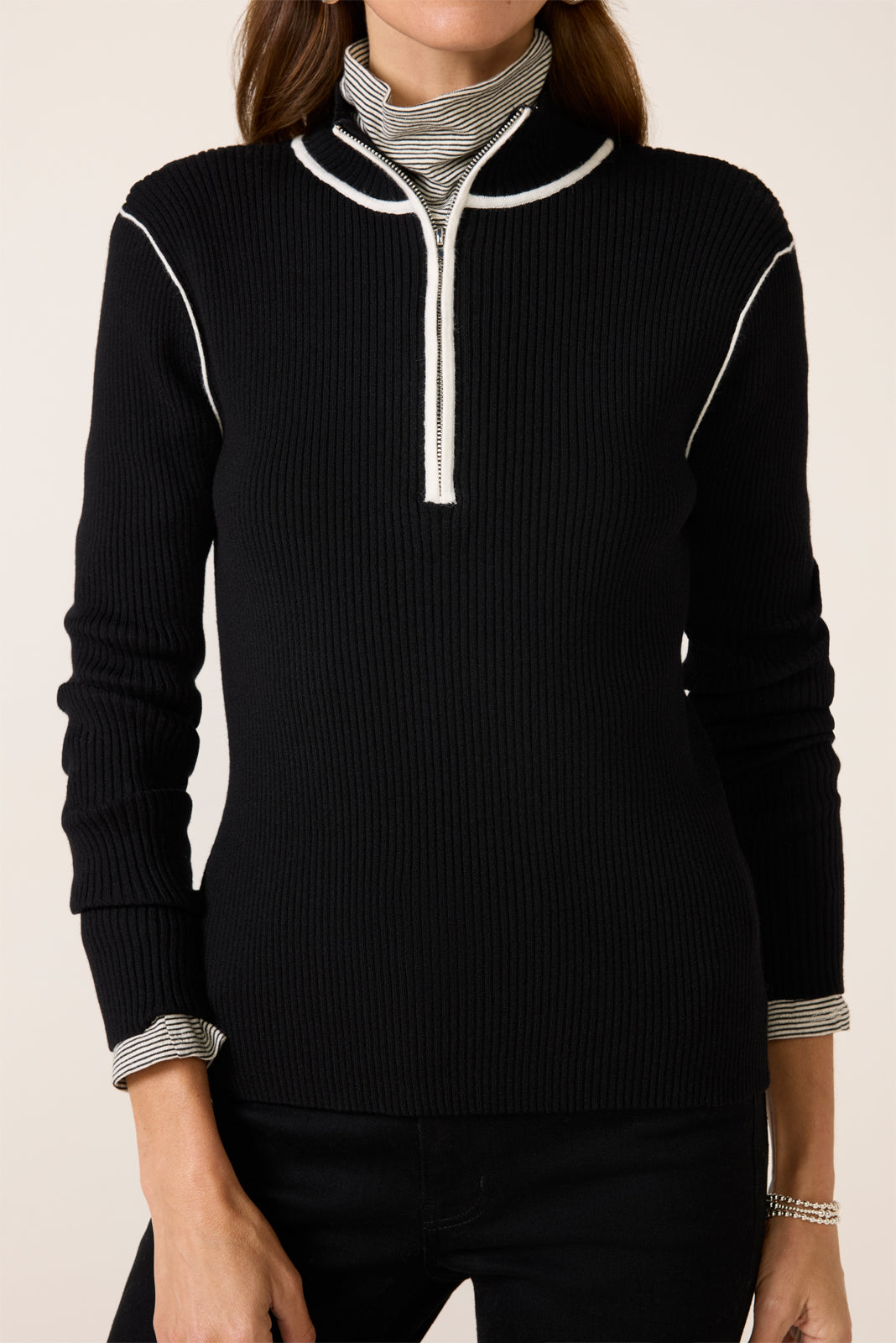 Sporty Rib Zip Up Sweater