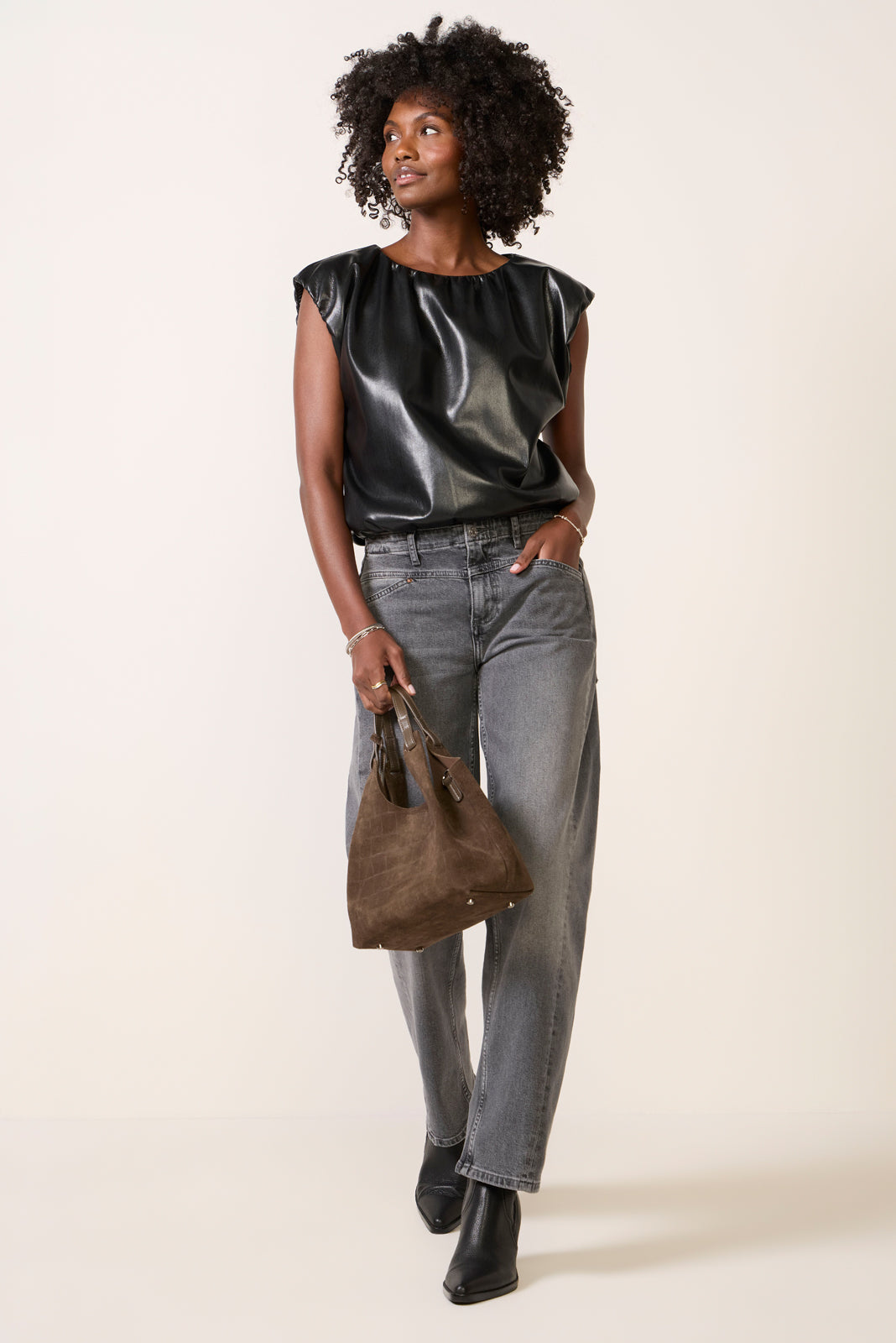 Radona Faux Leather Bubble Top