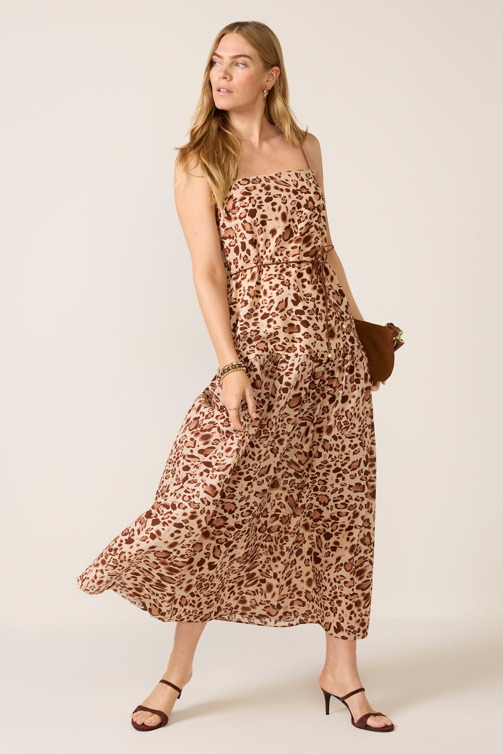 kivari sylvia maxi dress Paris Strappy 132cm (size AU 8). Red Mahon silk halterneck Color:WALNUT b2c-only