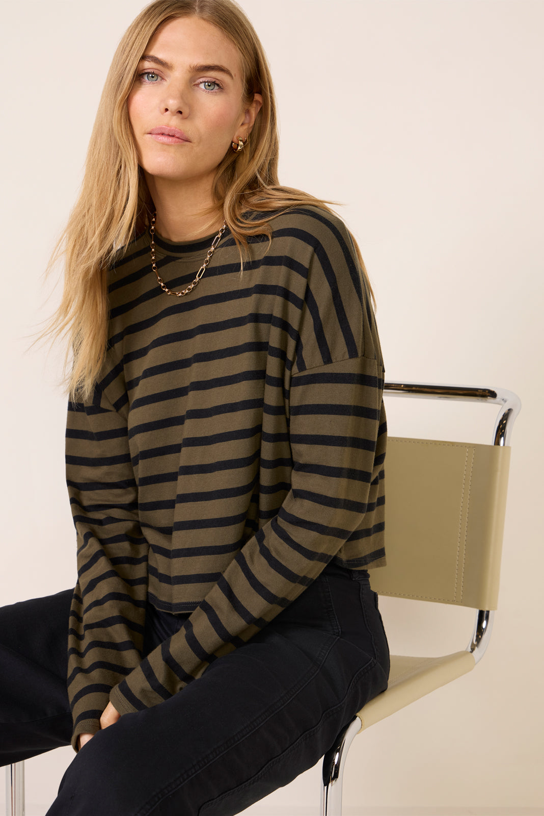 Striped Cropped Long Sleeve Tee