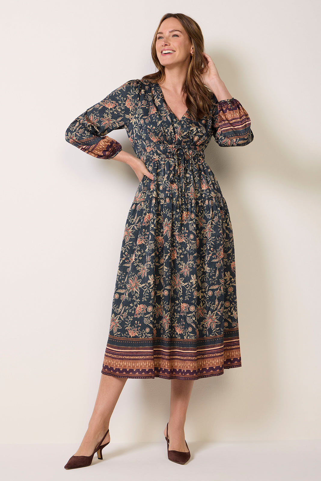 Amber Boho Bordered Midi Dress