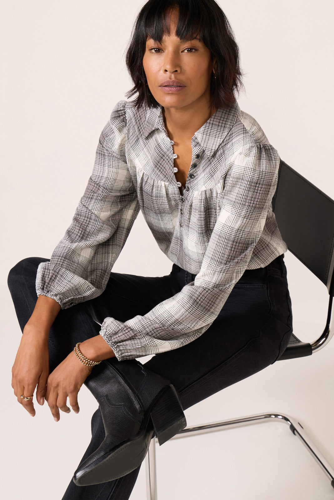 Maleah Pucker Plaid Blouse