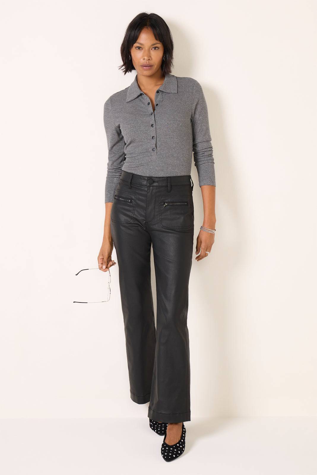 パンツ COATED ZIP SKINNY PANTS BLACK Coated Kelsey w Zip Pant