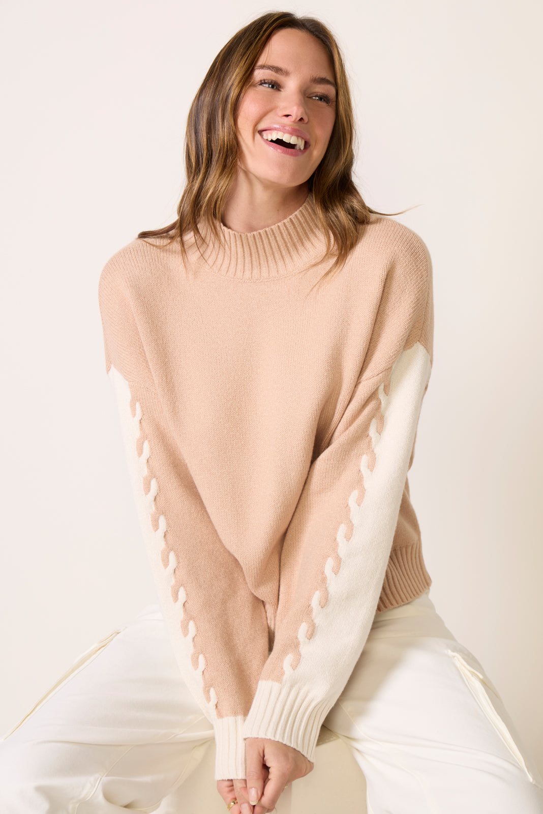 Color Block Mock Neck Pullover