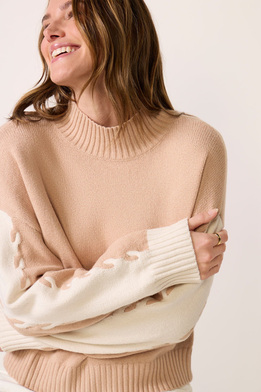 Color Block Mock Neck Pullover