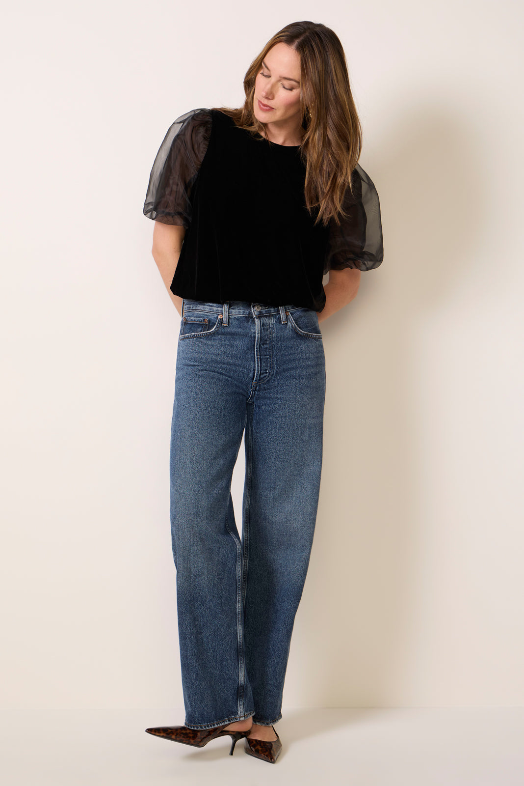 Jill Puff Sleeve Velour Bubble