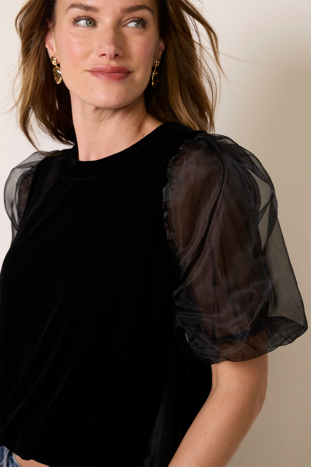 Jill Puff Sleeve Velour Bubble