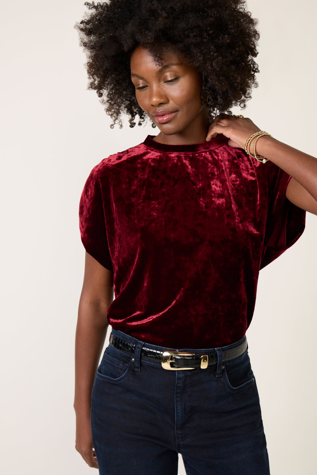 Acacia Velvet Shirred Shoulder Tee