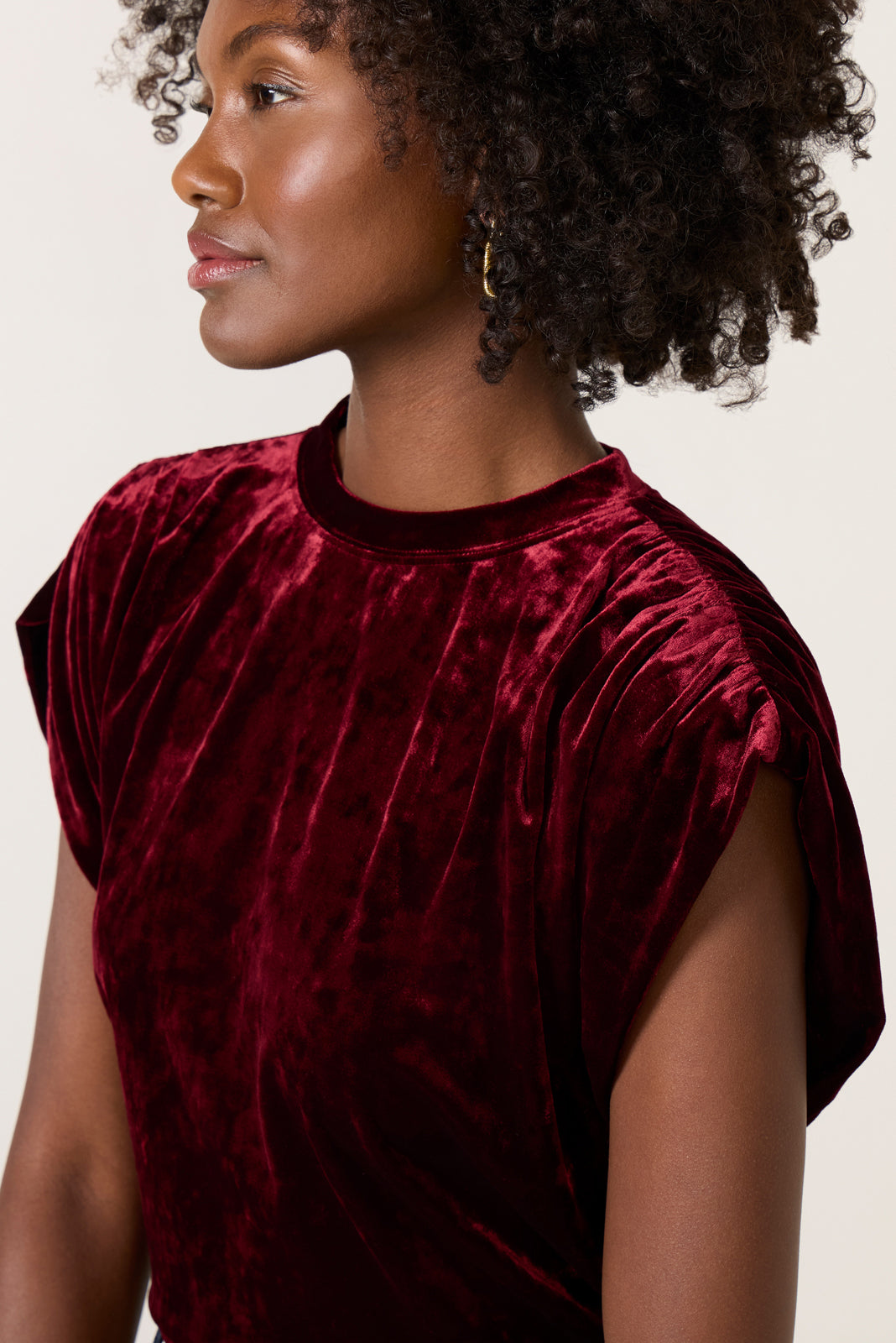 Acacia Velvet Shirred Shoulder Tee
