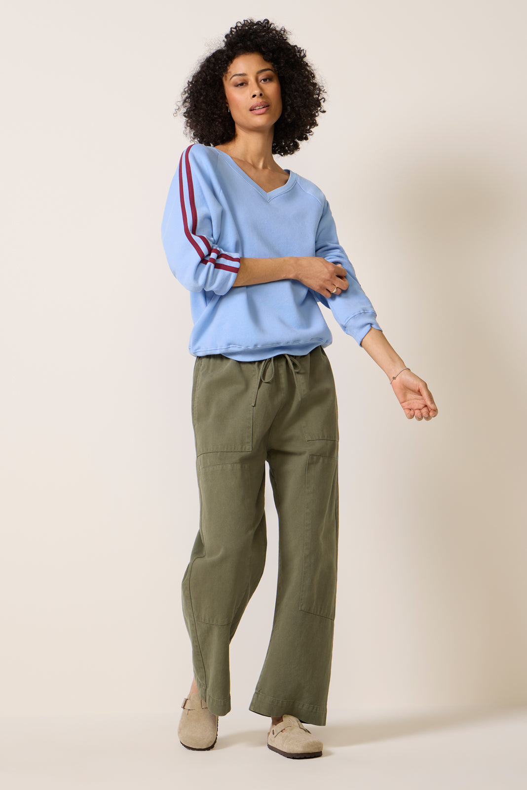 Solid V Neck Track Sweatshirt