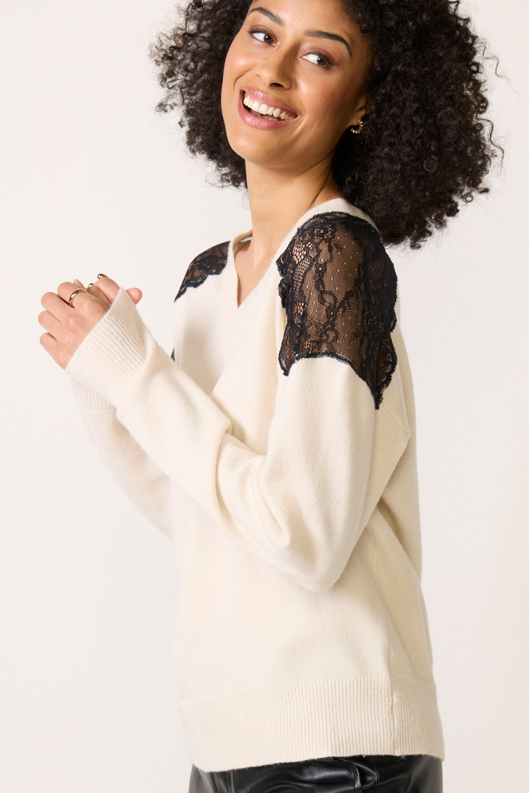 Lace Detail V Neck Sweater