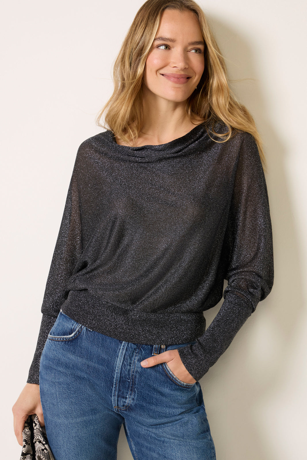 Lily Cowl Neck Sparkle Sweater
