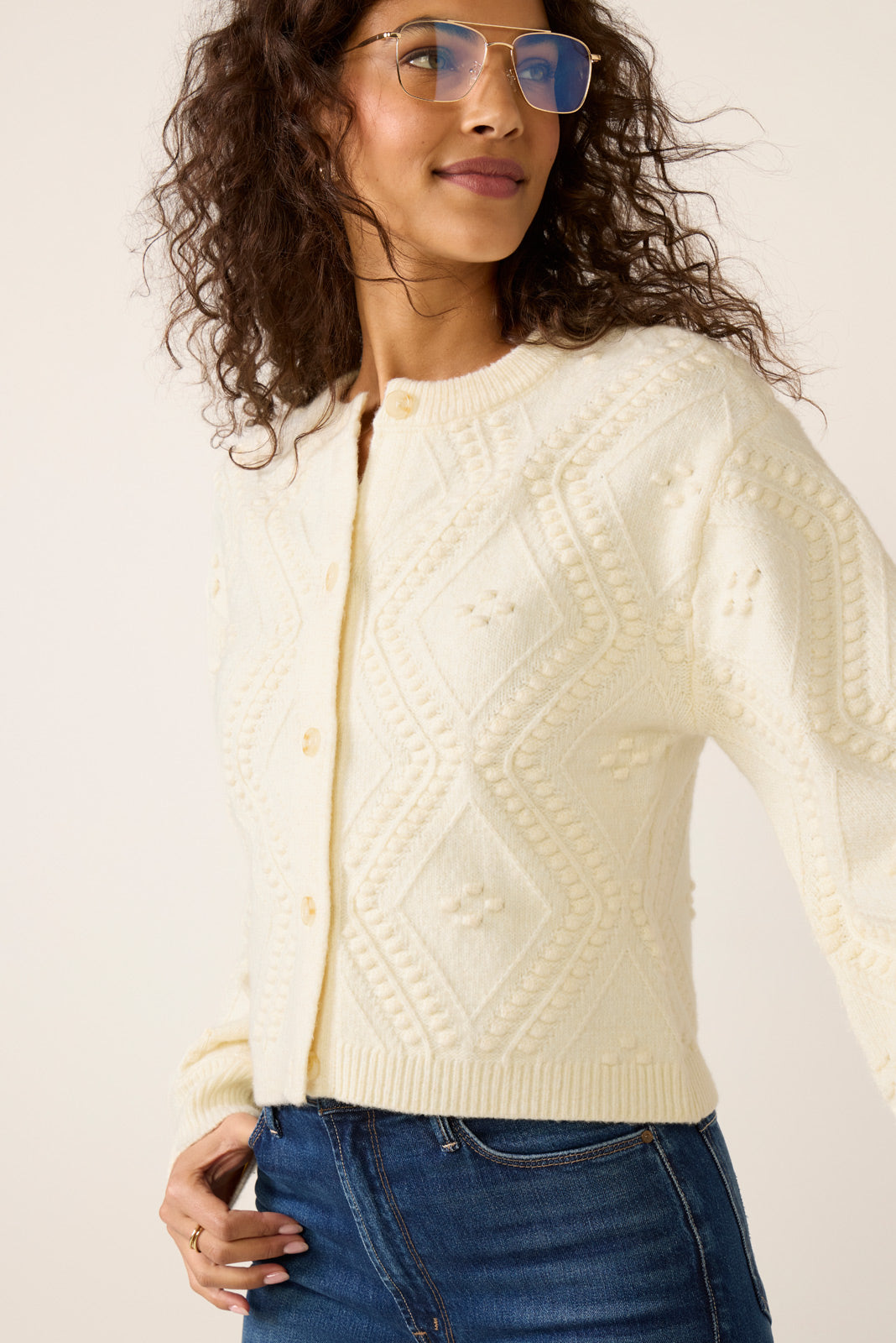 Kitty Bobble Crew Cardigan