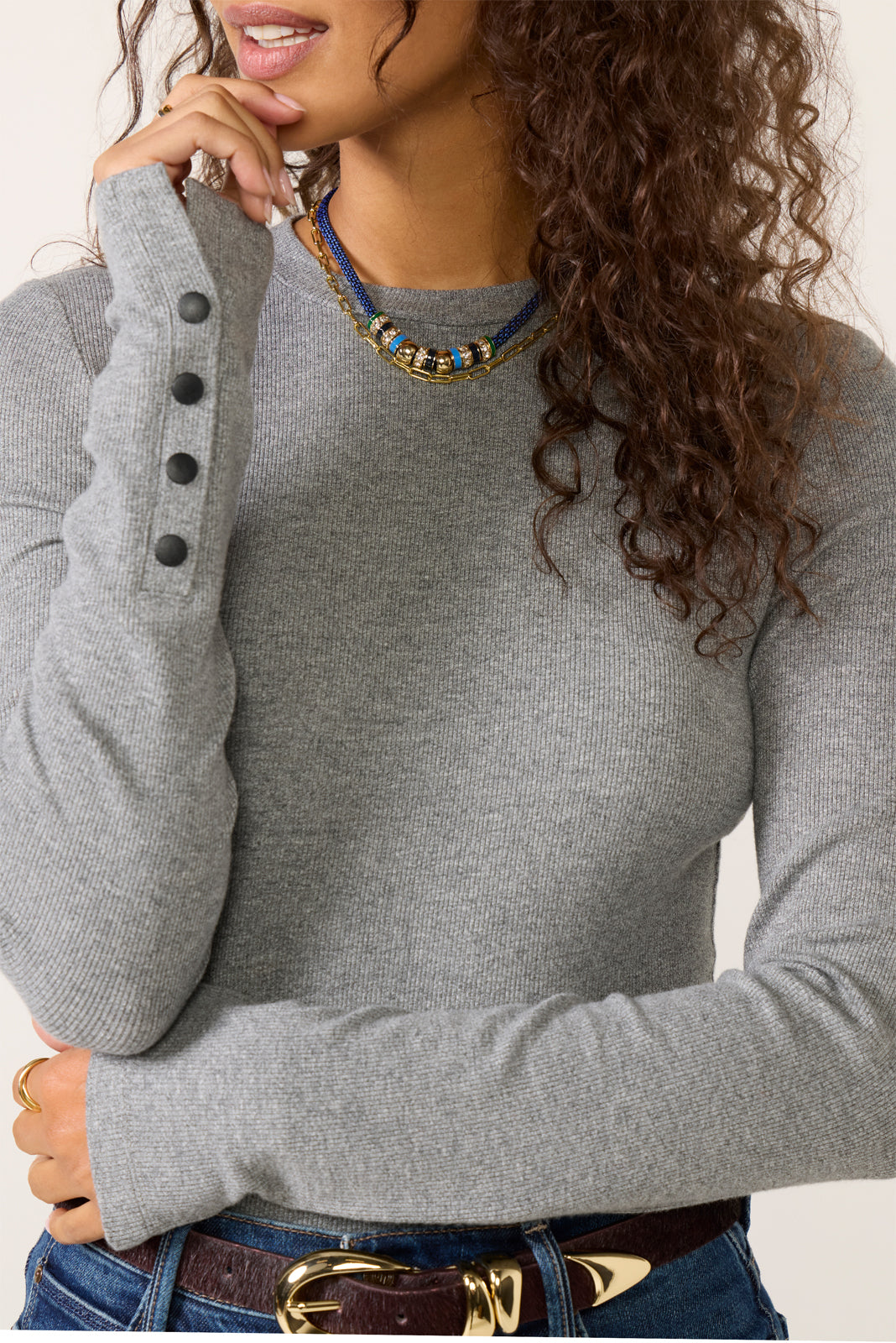 Rilo Ribbed Snap Long Sleeve Top