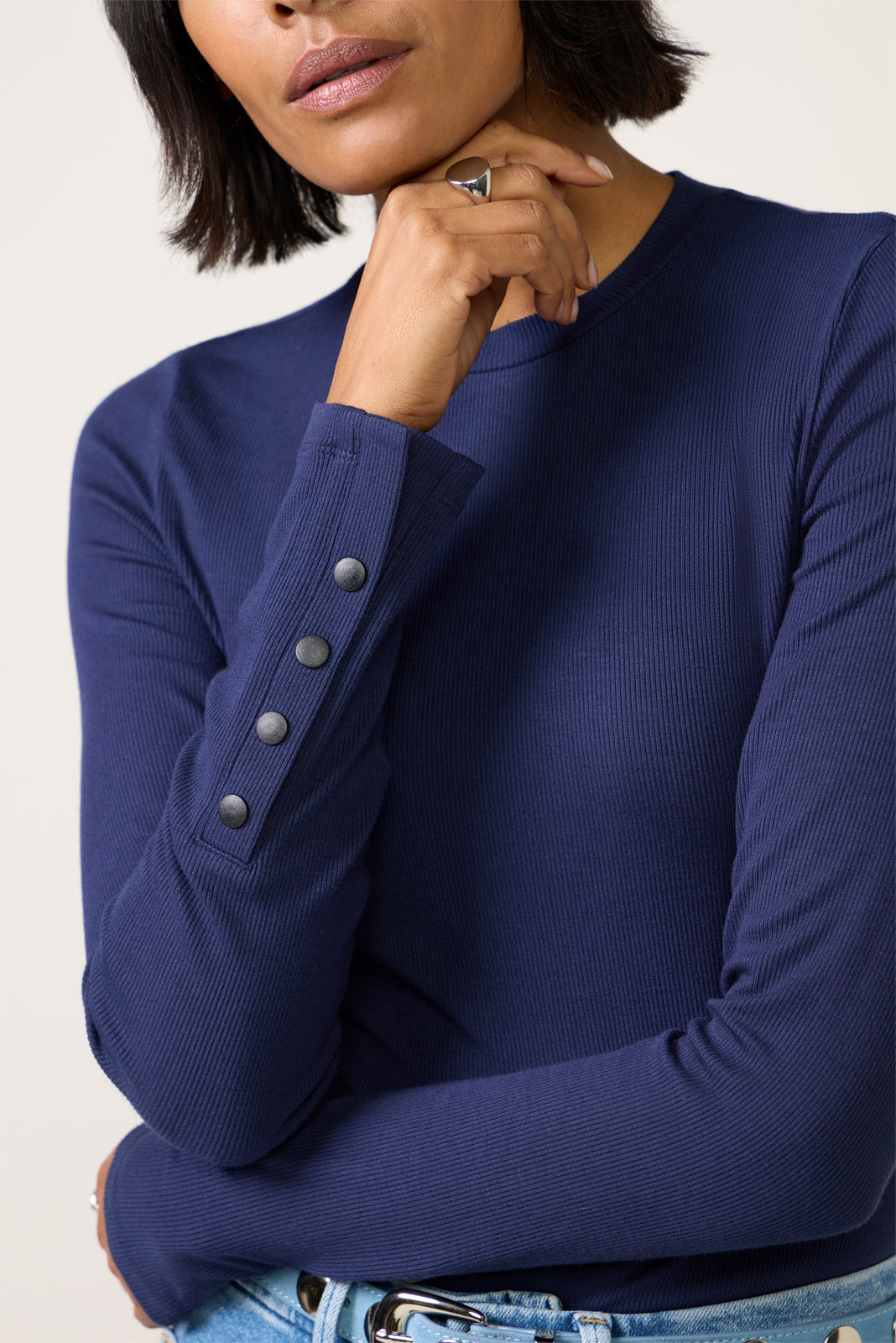 Rilo Ribbed Snap Long Sleeve Top