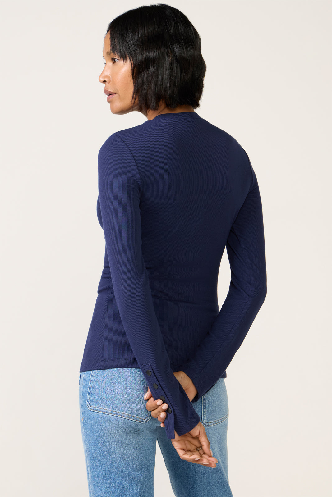 Rilo Ribbed Snap Long Sleeve Top