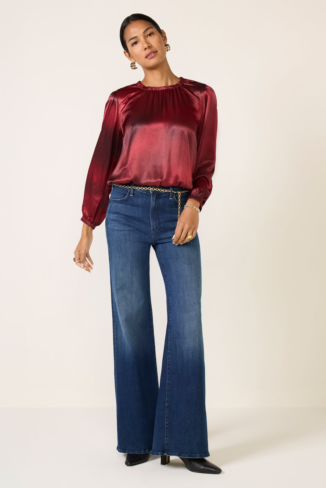 Gather Bottom Satin Blouse