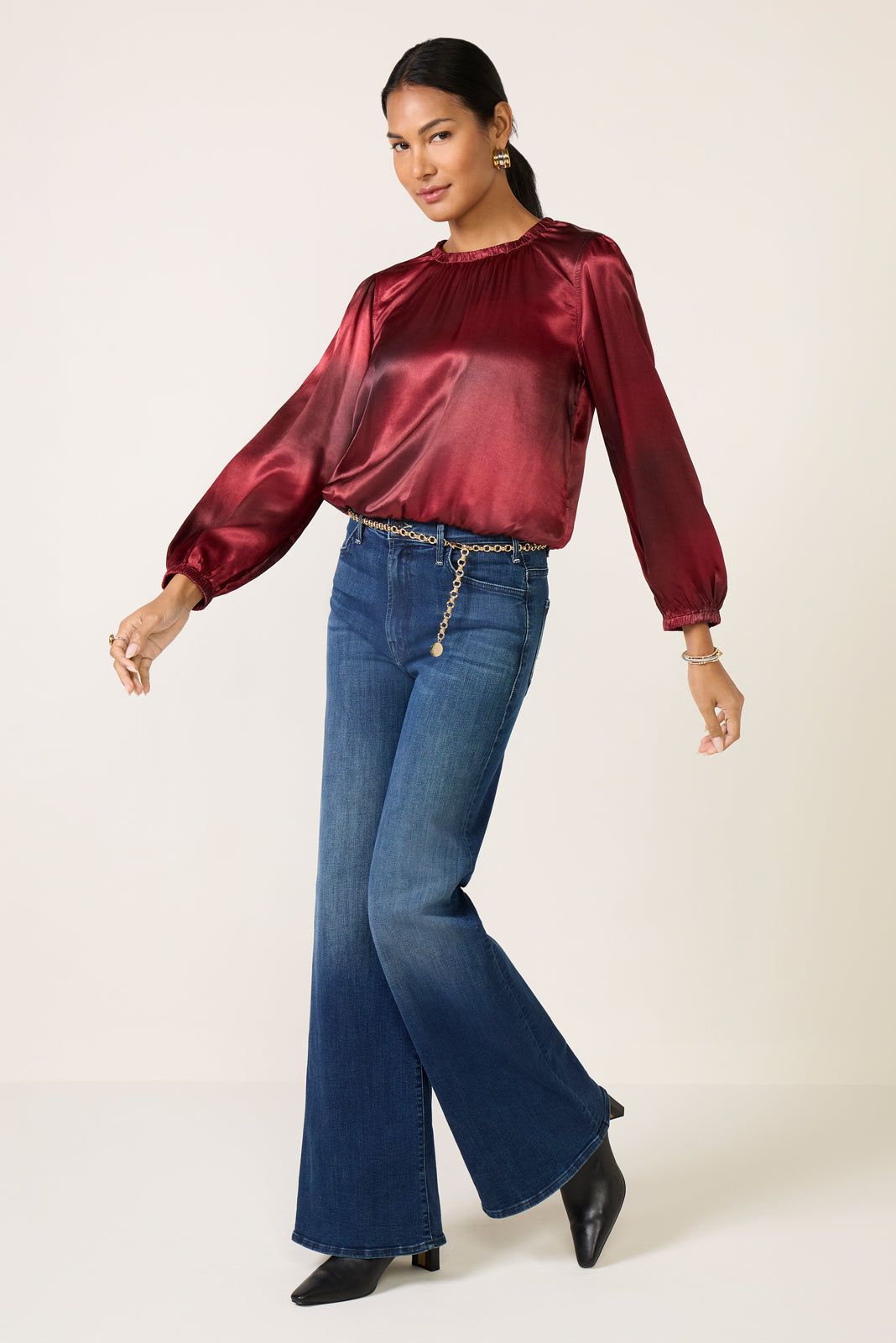 Gather Bottom Satin Blouse