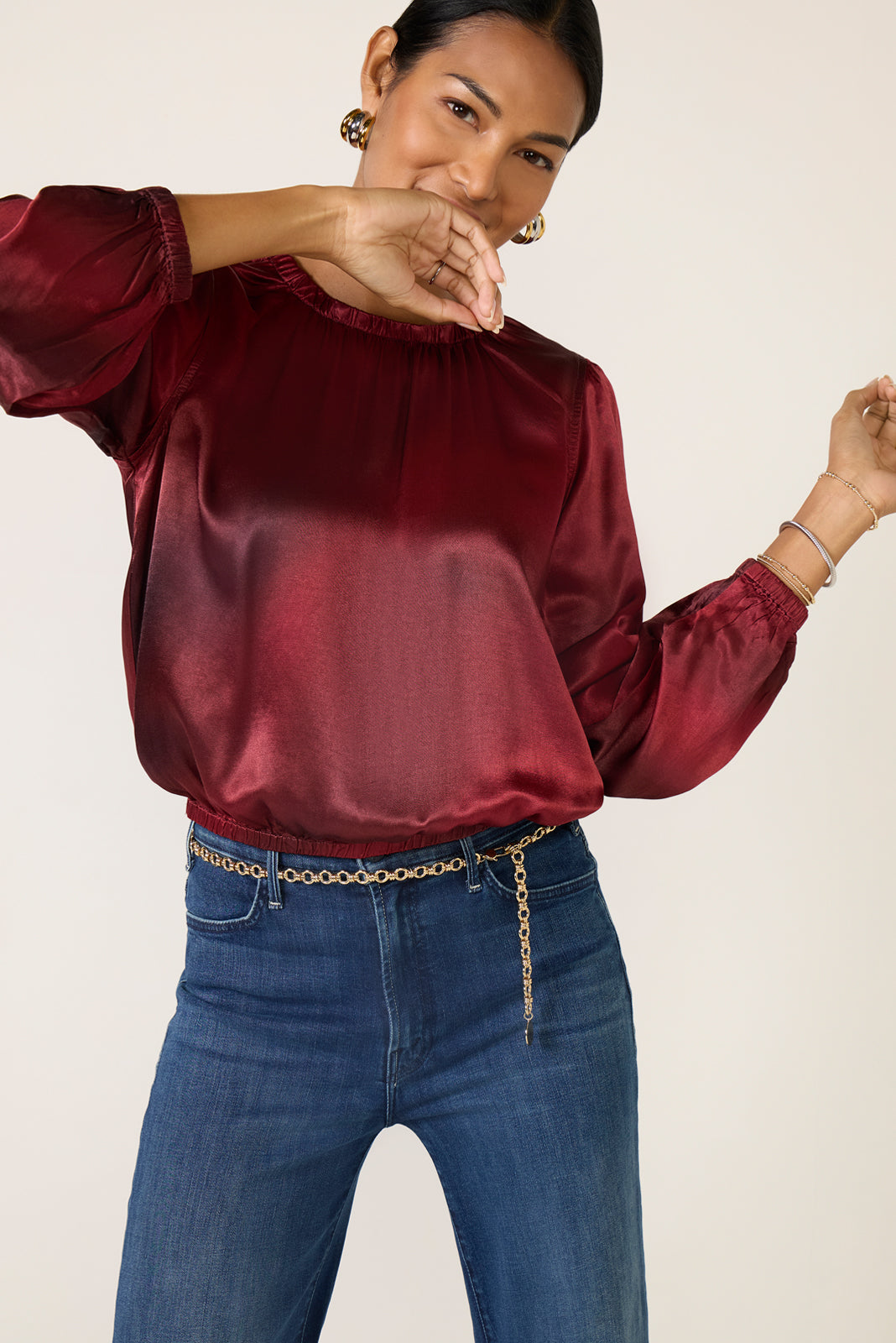 Gather Bottom Satin Blouse