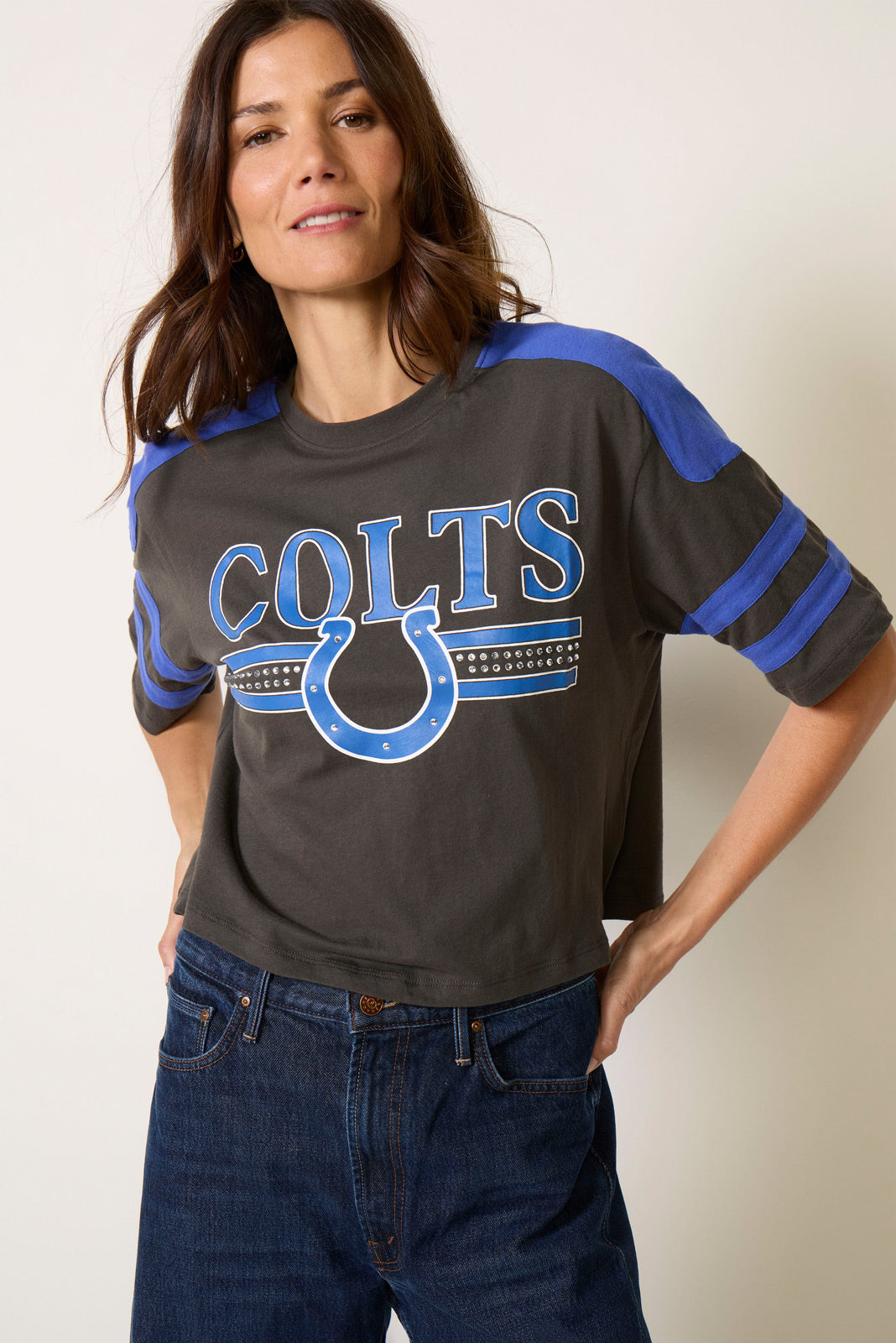 Colts Bling Striped Crop Tee