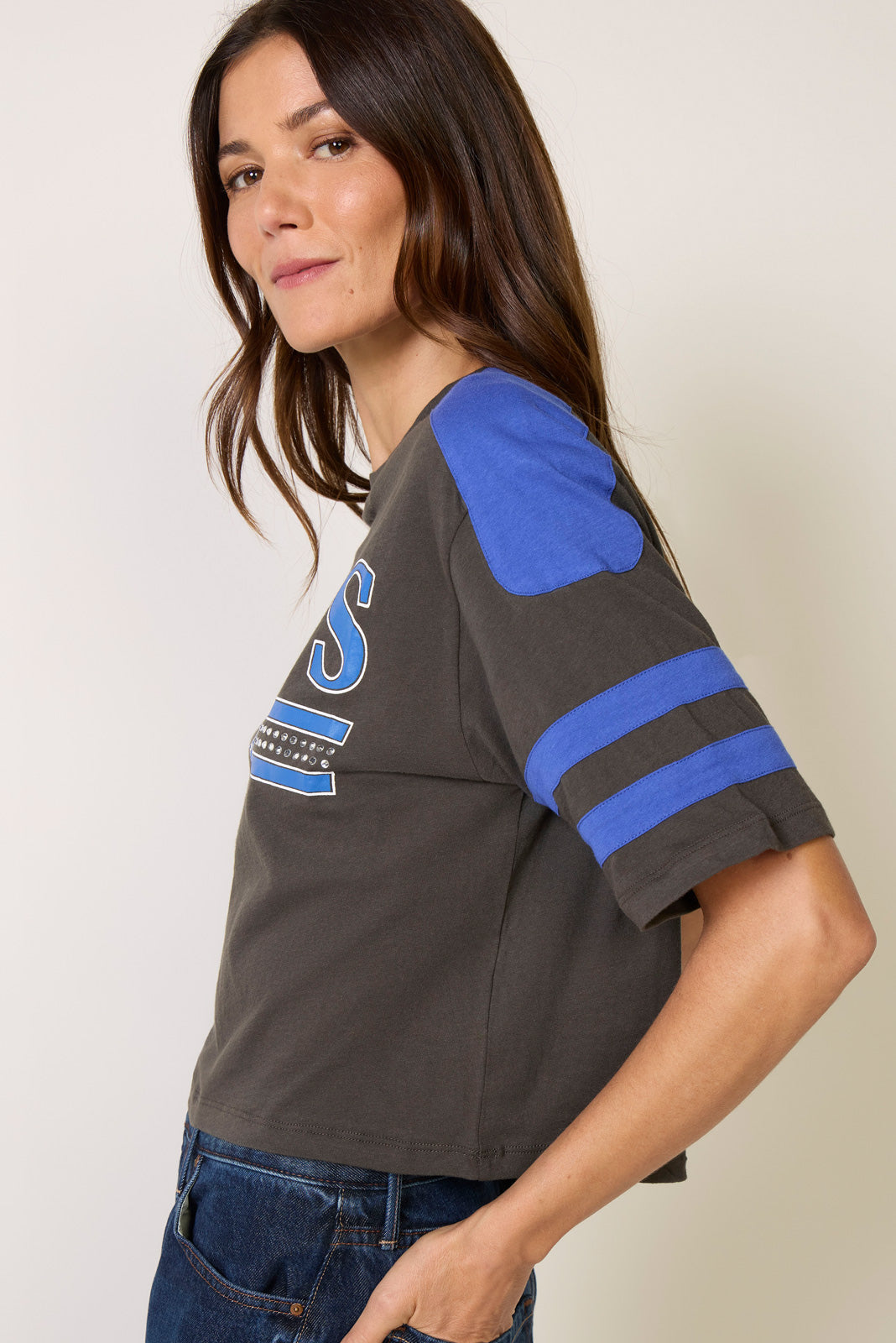 Colts Bling Striped Crop Tee