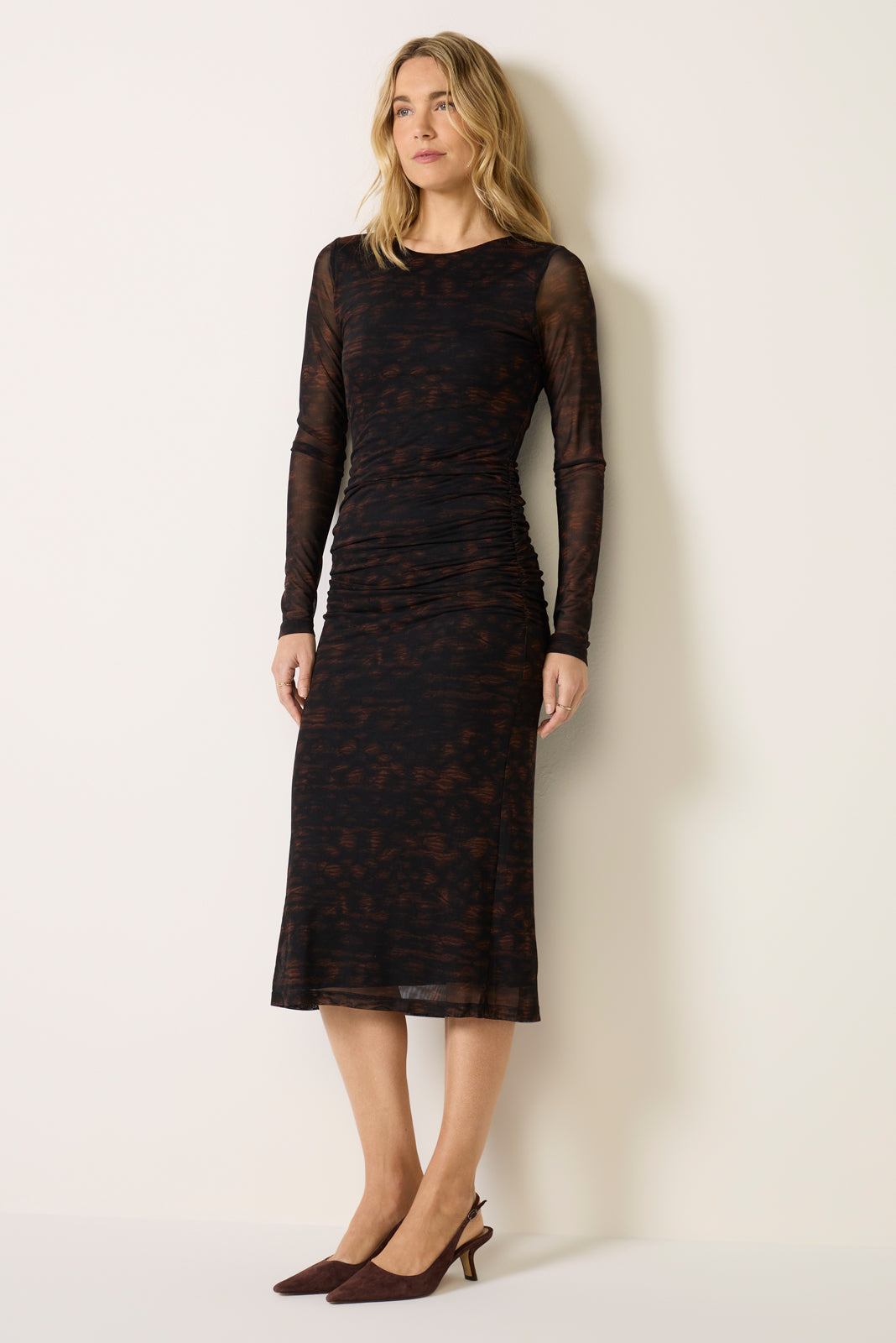 Leighton Long Sleeve Mesh Midi Dress