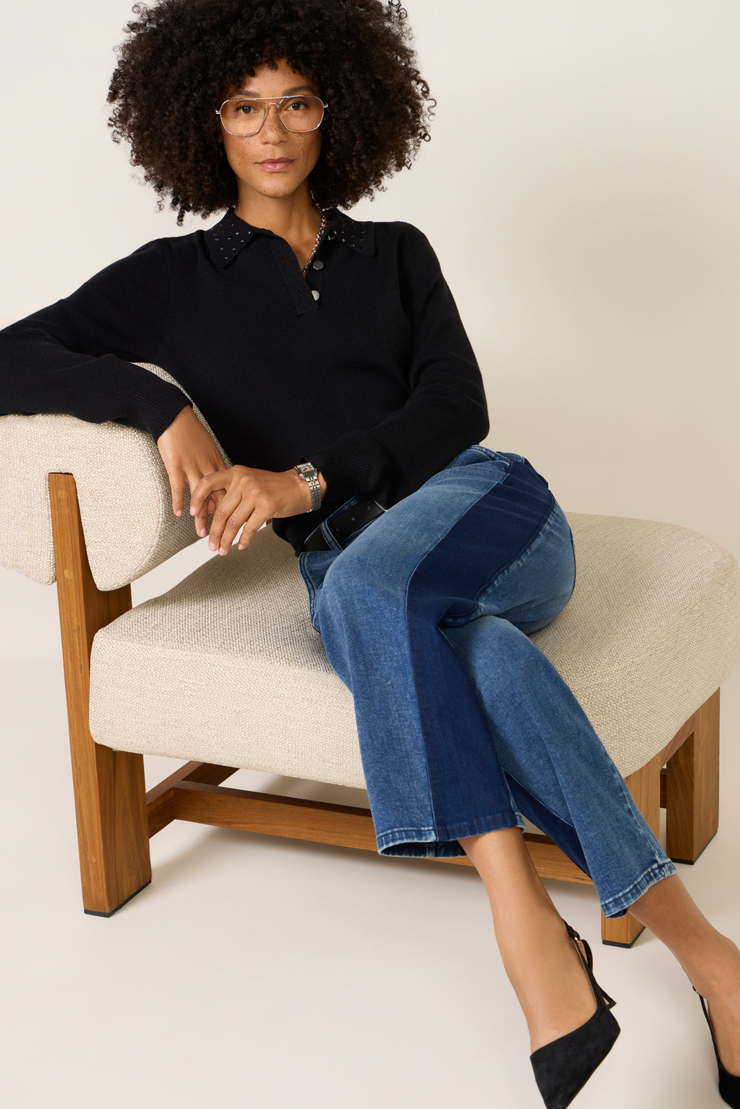 Matty Studded Collar Polo Sweater