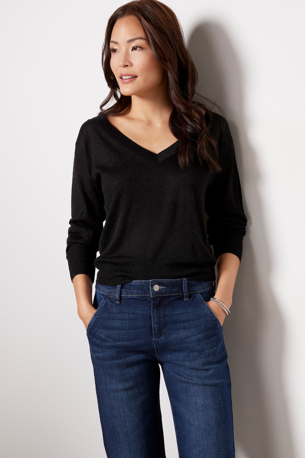 Raelyn Lurex Vneck Pullover