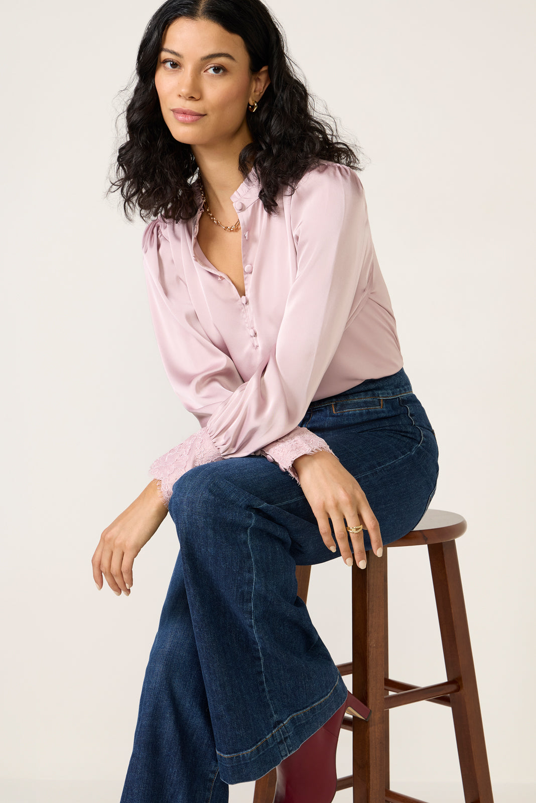 Kennedy Lace Cuff Satin Top