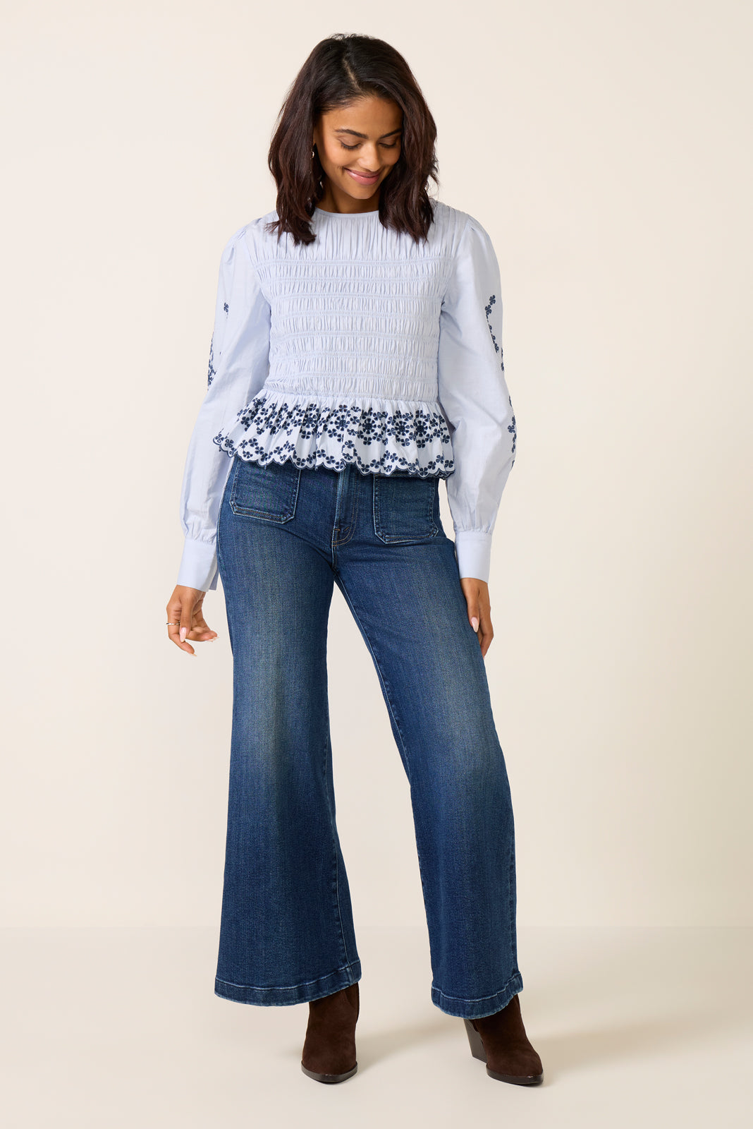 Petite Lil Hustler Roller Patch Pocket Skimp Wide Leg Jean