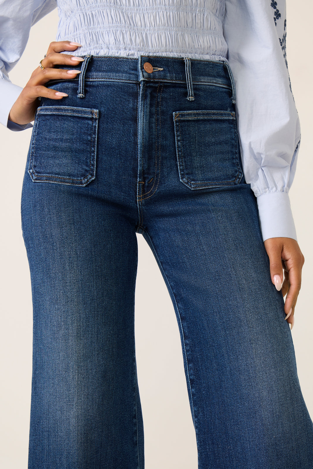 Petite Lil Hustler Roller Patch Pocket Skimp Wide Leg Jean