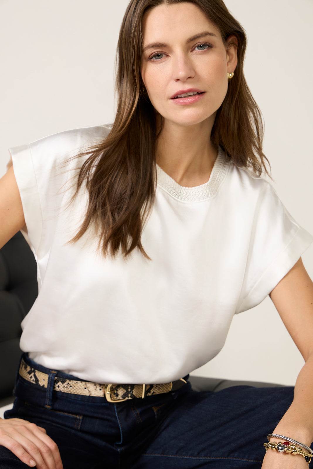 Massi Knitted Neck Satin Tee