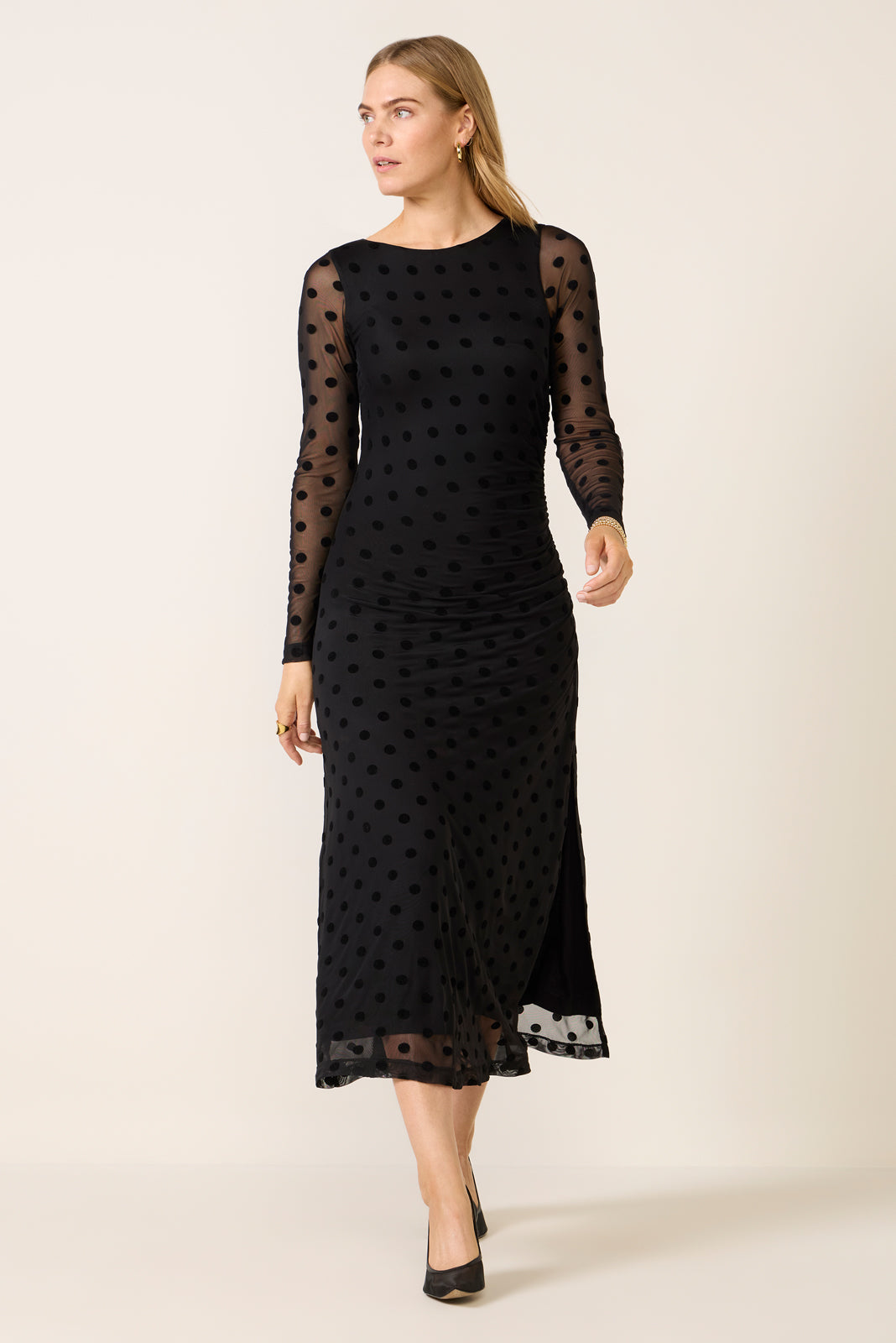 Brinley Mesh Polka Dot Midi Dress