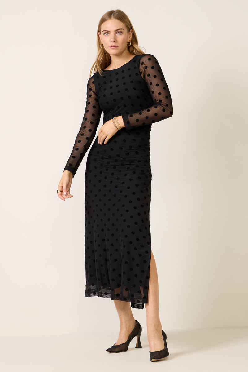 EVEREVE Women's Brinley Mesh Polka Dot Midi Dress, Size XL, Black, Cotton