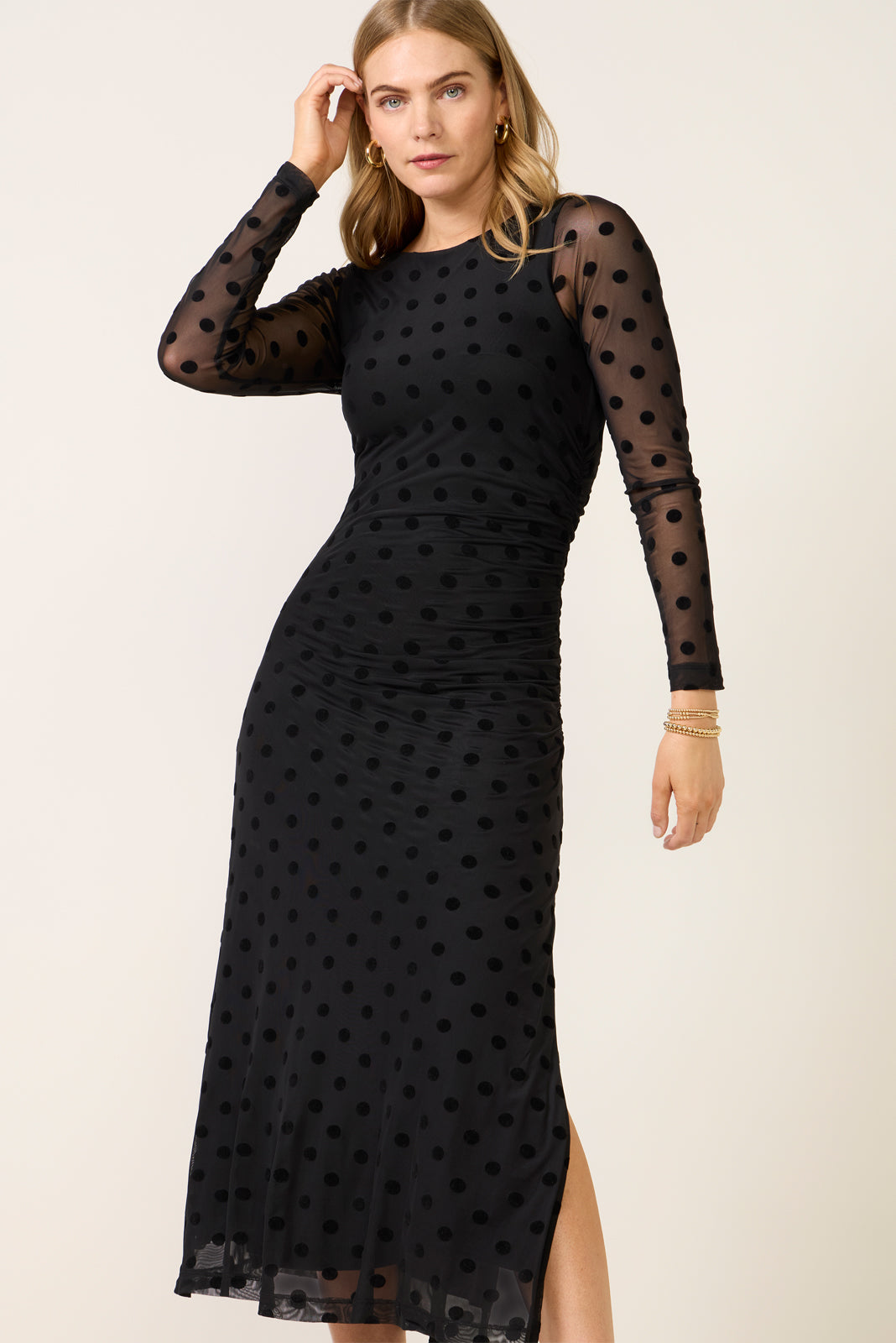 Brinley Mesh Polka Dot Midi Dress