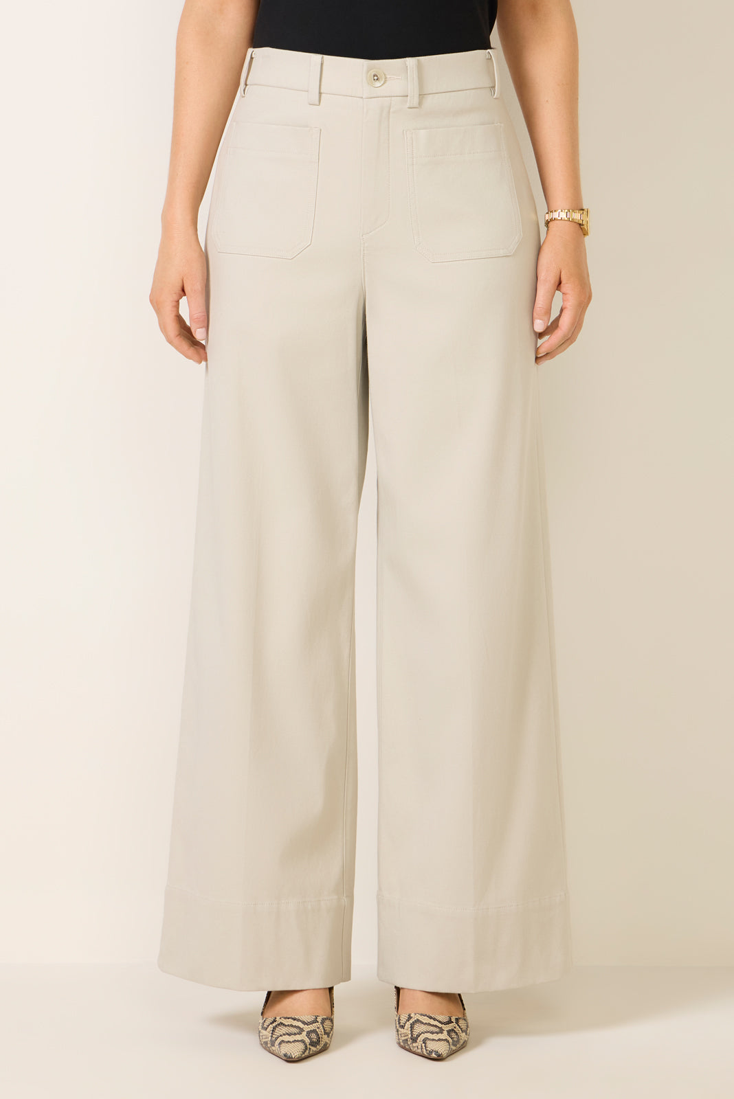 Stretch Twill Patch Pocket Wide Leg