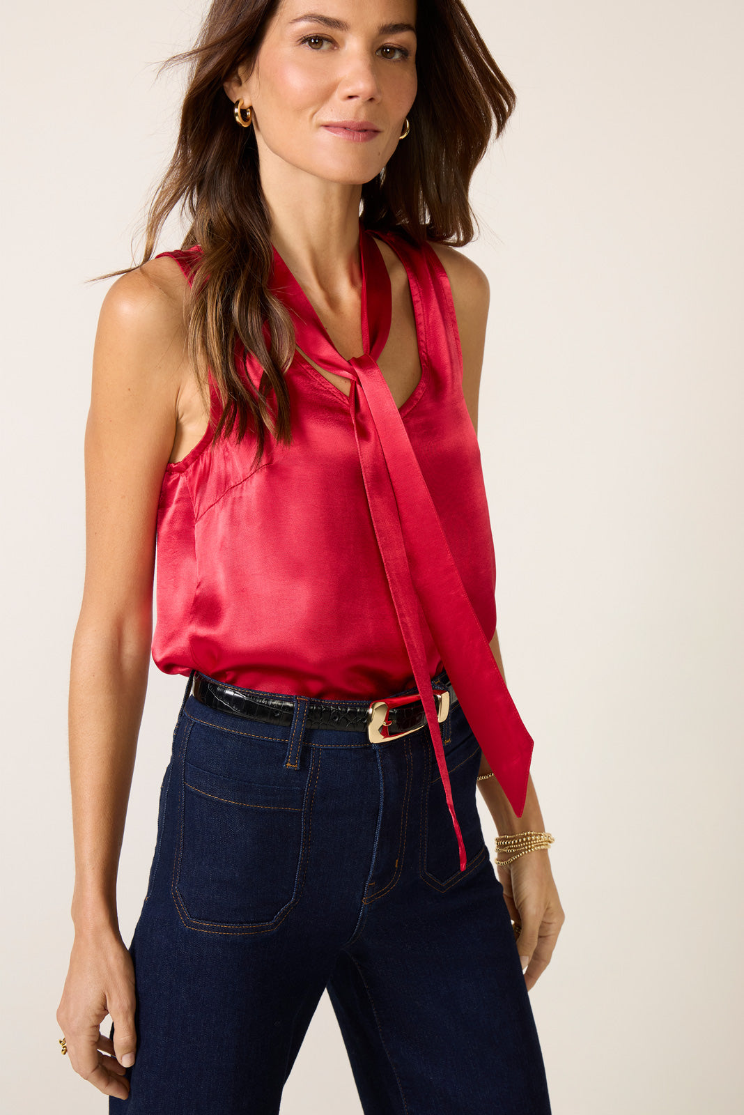 Sleeveless Tie Neck Top