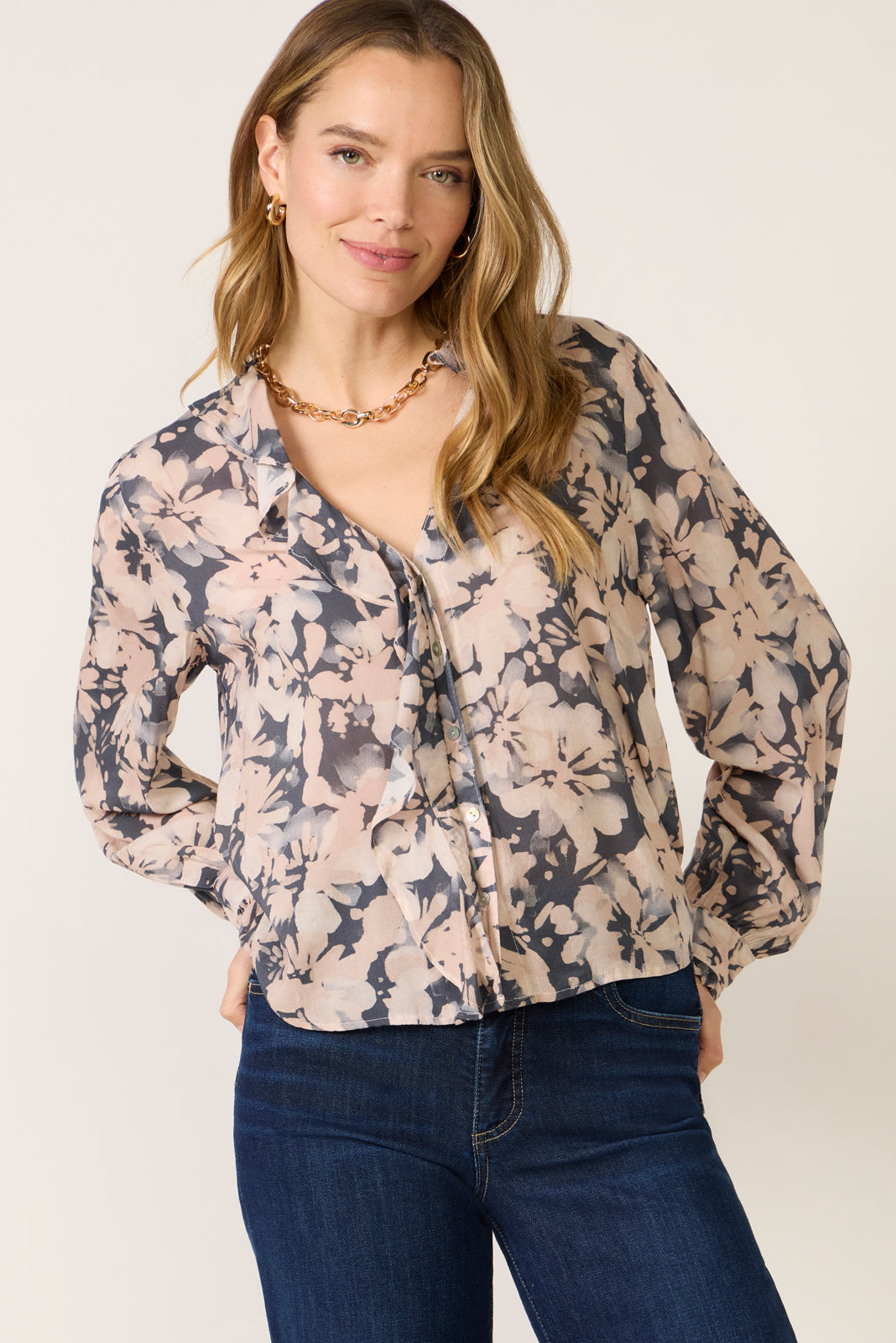 Ruffle Placket Blouse