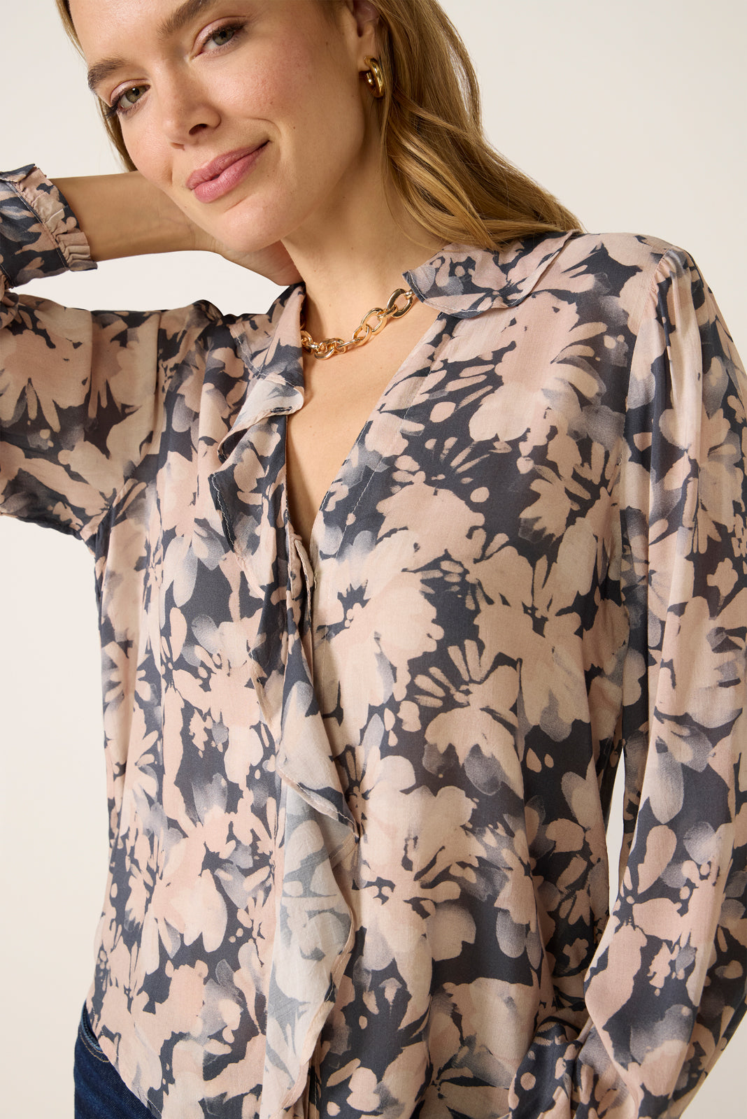 Ruffle Placket Blouse