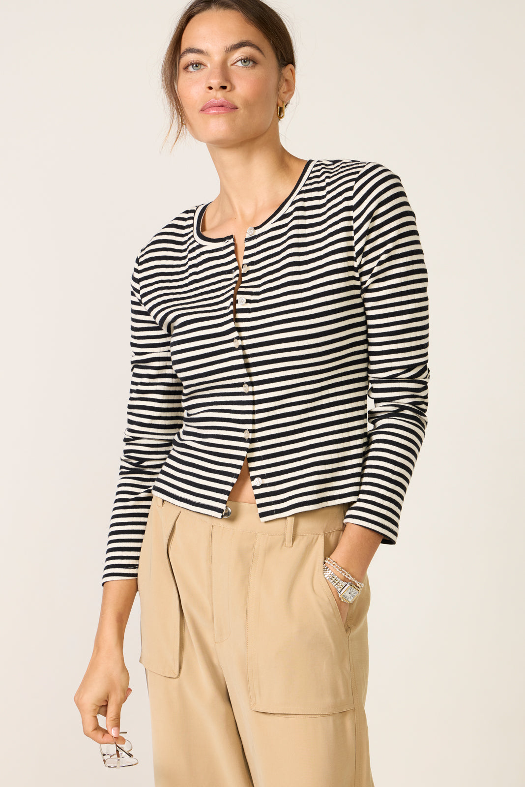 Kara Stripe Pointelle Top