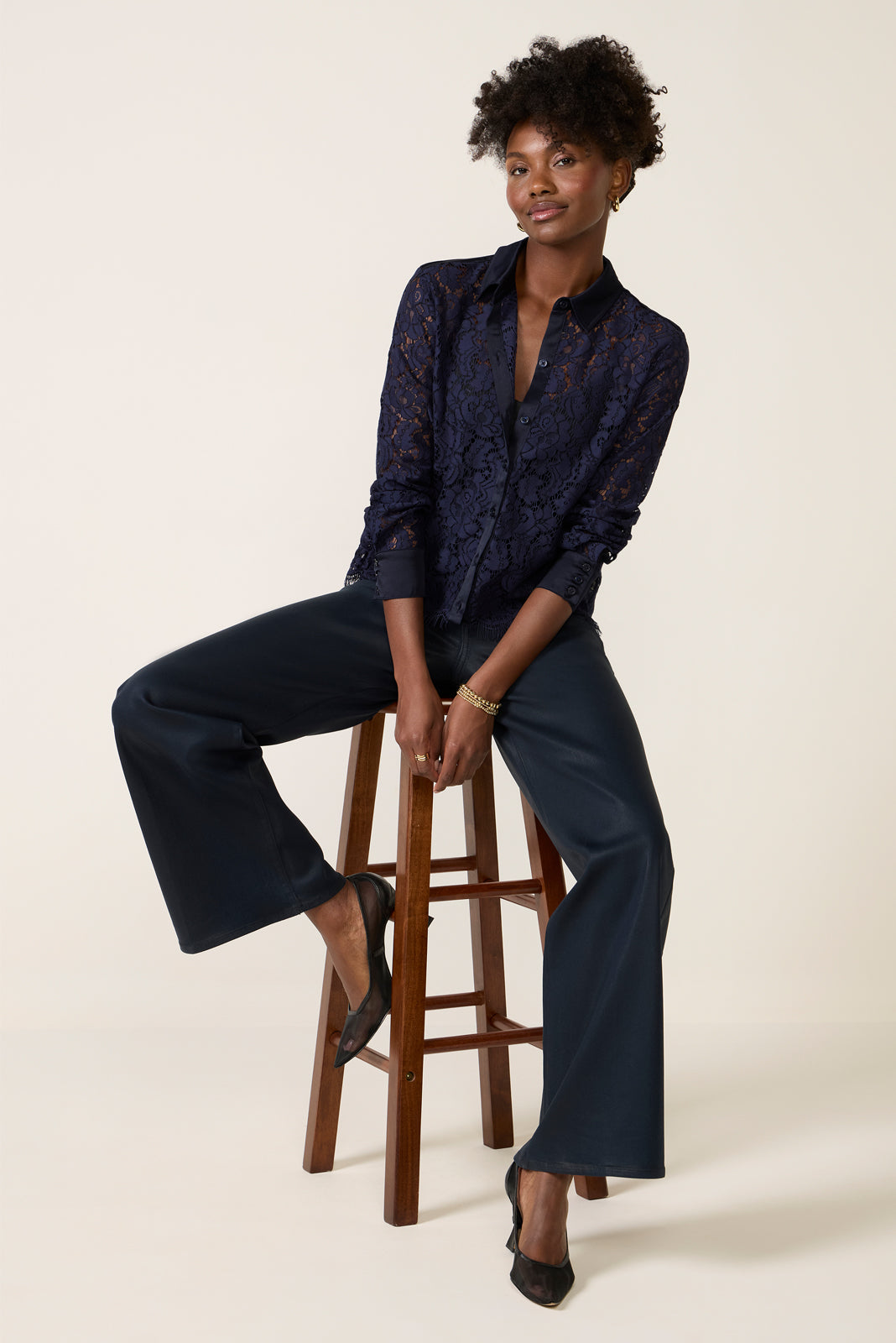 Lace Contrast Button Down