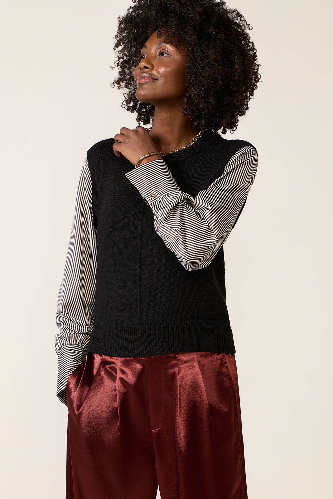 Dana Satin Sleeve Twofer Sweater