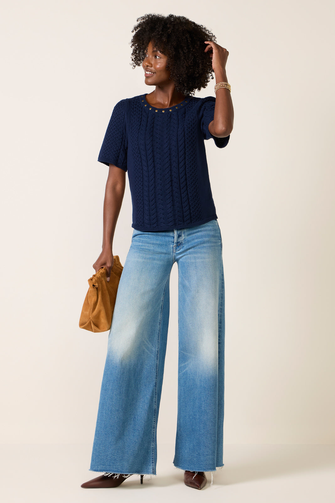 Rhoda Studded Short Sleeve Sweater Top