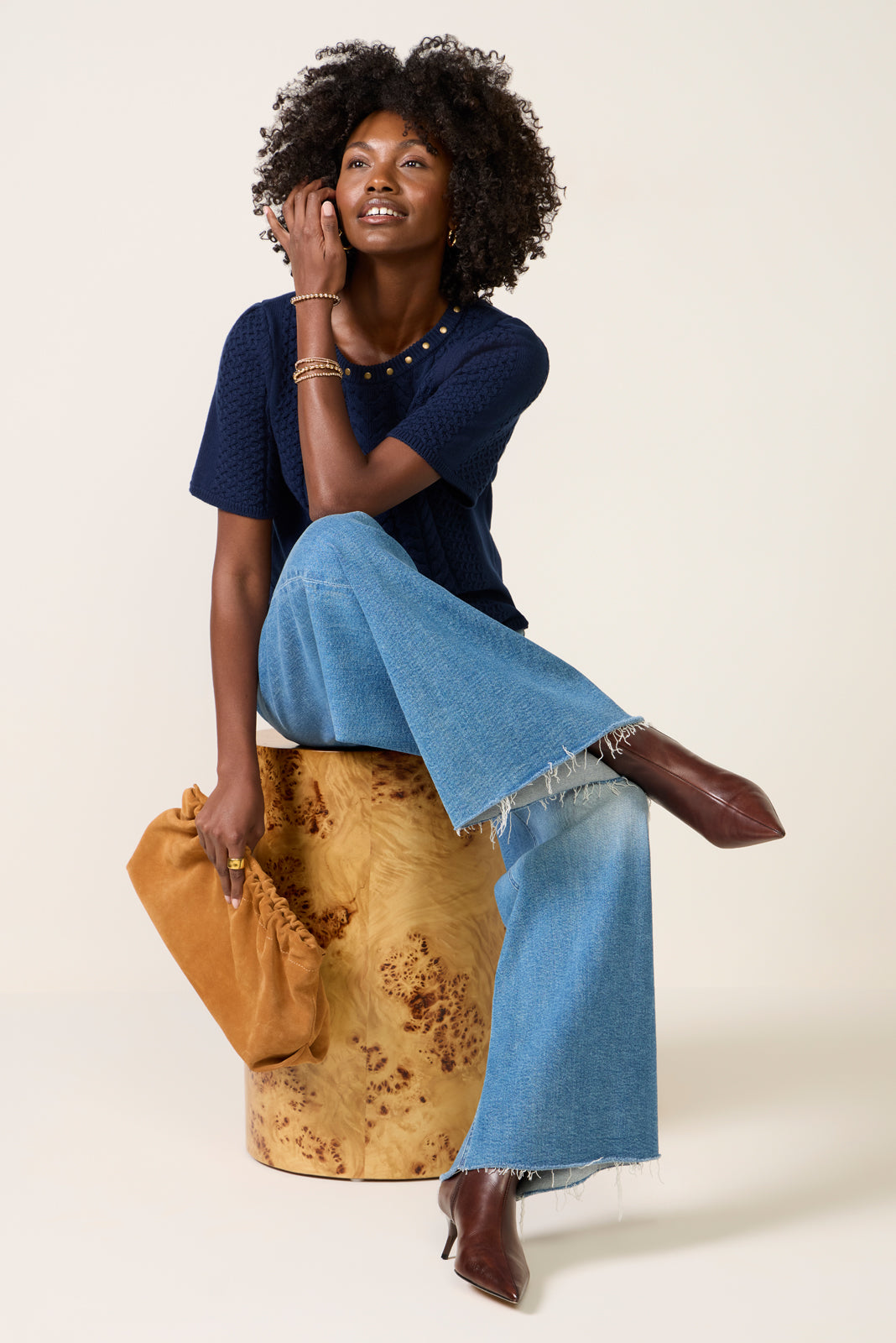 Rhoda Studded Short Sleeve Sweater Top